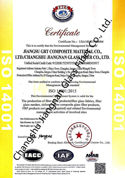 Chiny Changshu Jiangnan Glass Fiber Co., Ltd. Certyfikaty
